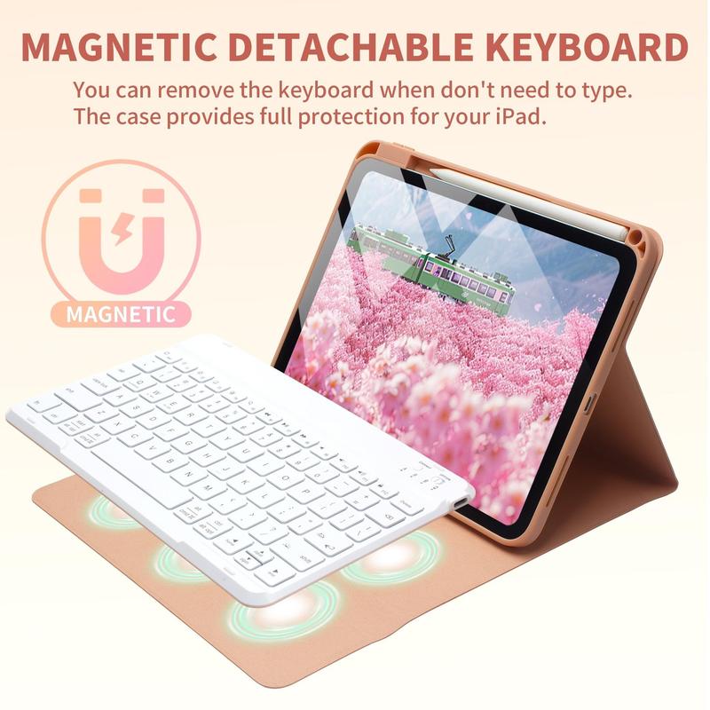 Tablet Case with Keyboard & Stylus Holder (1 Count), Magnetic Detachable Wireless Keyboard, TPU Material Tablet Protective Cover for iPad 10th Gen