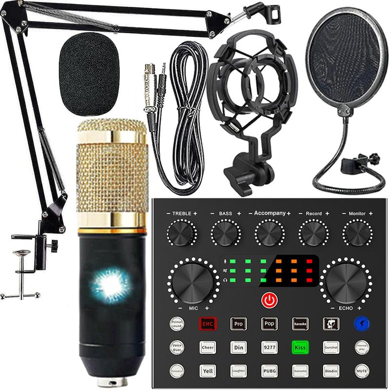 Professional Podcast Studio Equipment Kit, USB Rechargeable Condenser Microphone & Audio Interface & Sound Card, Live Streaming Equipment for YouTube & Twitch