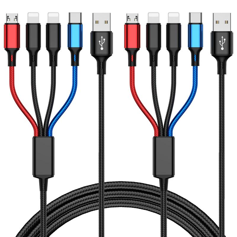 4 In 1 USB Charging Cable, Phone Charging Data Cable, Mobile Phone Charging Cable for Travel, Universal Phone Accessories for Samsung Galaxy iOS Android