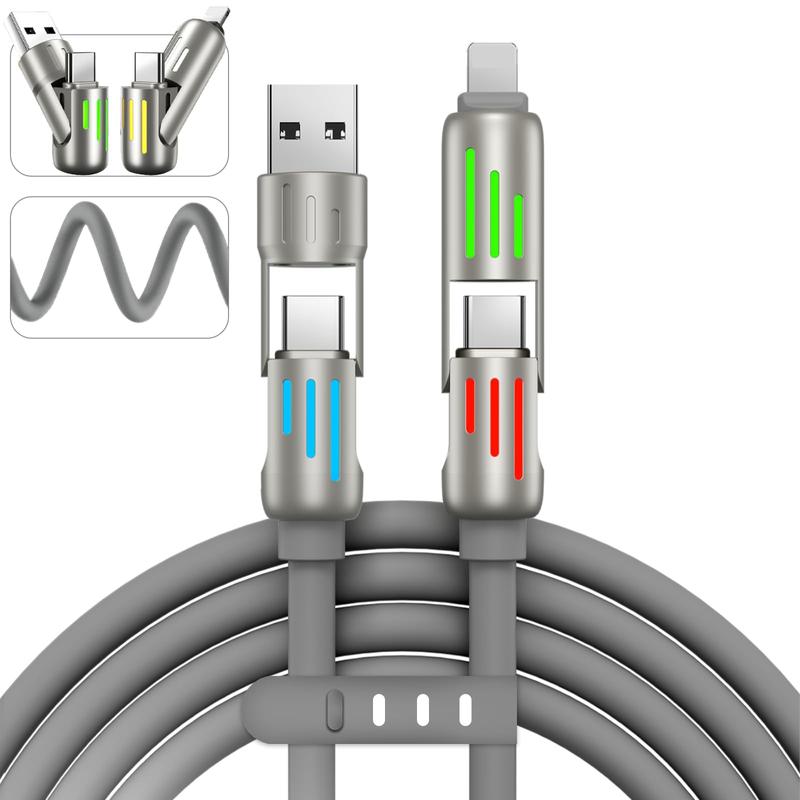 4-in-1 Durable USB Charger Cable - Max 240W Fast Charging with USB A+Type C for iPhone 16 15 Samsung Galaxy iPad, Electronic Smartphone, 3.28Ft