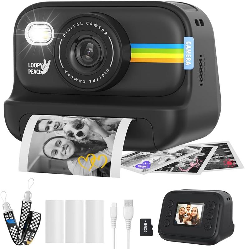 Instant Print, Inkless,digital camera,filmcamera disposablecamera Card Charging AdjustableDurable Sd ,Auto Focus Digital.Portable outdoor camera Child Memory fujifilmcamera 10x micro sd point & shoot cameras,Christmas Holiday Gift Ideas for Boys and Girls