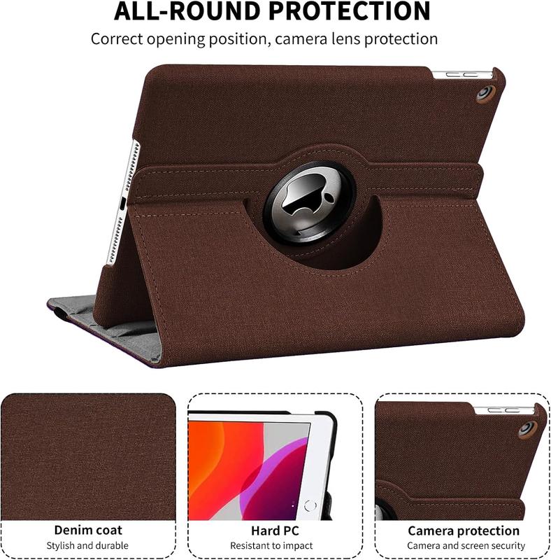 iPad 10.2 Case iPad 9th Generation 2021  iPad 8th Generation 2020  iPad 7th Generation 2019, 360 Degree Rotating Stand Case Protective Cover with Auto Sleep Wake Function (Denim Brown)