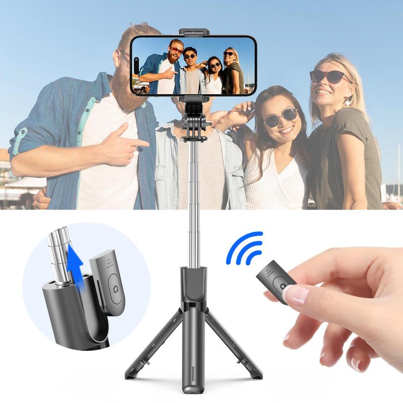 4 in 1 Selfie Stick Tripod, Extendable Phone Tripod Stand with Detachable Wireless Remote & Phone Holder, 360° Rotating Mini Travel Tripod for Outdoor & Indoor