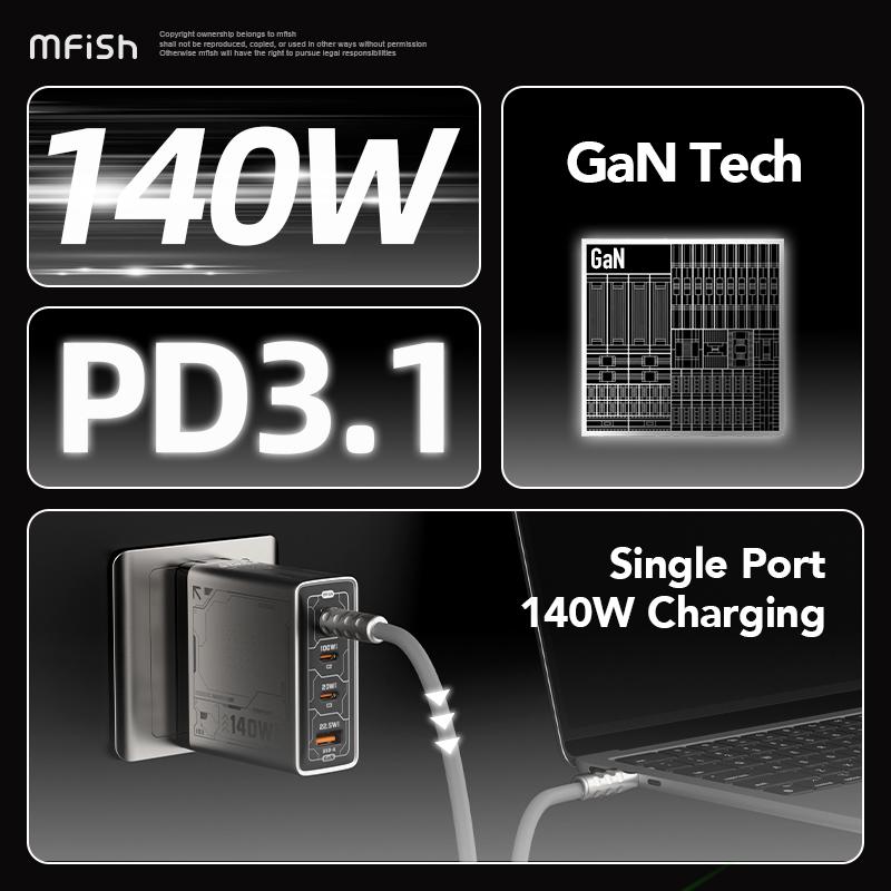 MFish 140W Charging Station GaN charger four-port flash charger original foldable travel universal Plug fast wall