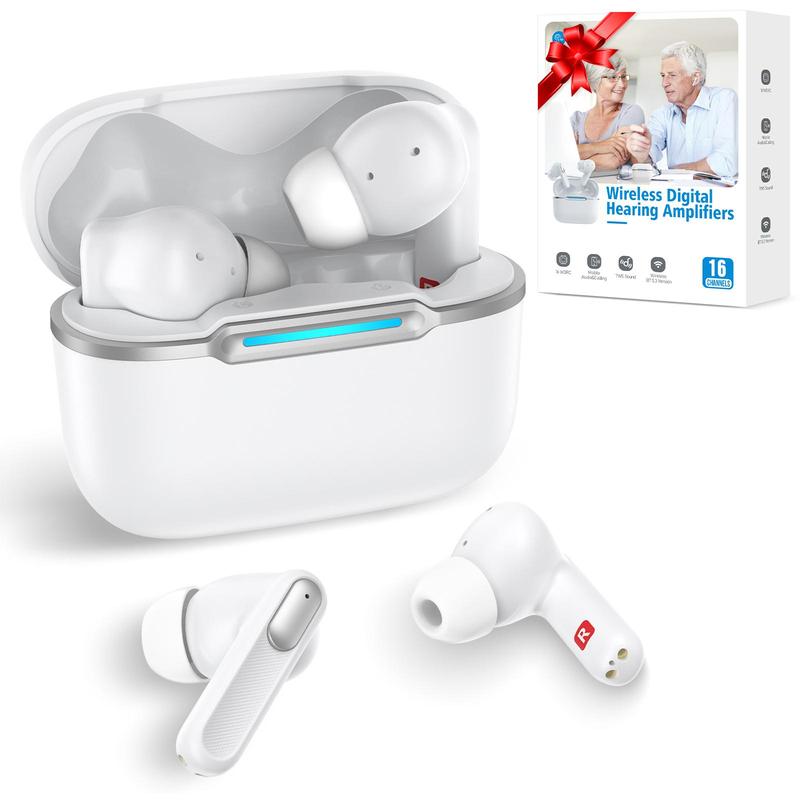 Wireless In-ear Design Earphone, Noise Cancelling Headphone with Charging Case, Rechargeable Hearing Amplifier for Elderly &  Hearing Loss Adults