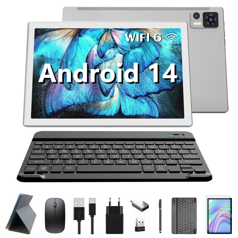 2024 Latest WiFi 6 Android 14 Tablet 10 inch, 8+64GB ROM (1TB TF Support), Octa-Core| Google GMS Certification| 5+13 MP| 1.8GHz| 6000 mAh| Tablet with Keyboard Mouse Pen, Support Bluetooth 5.0 android tablet