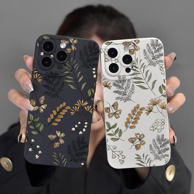 Floral Pattern Design Phone Case, 1 Count Shockproof Phone Protective Cover, Phone Accessory Compatible with iPhone 15 14 13 12 Series