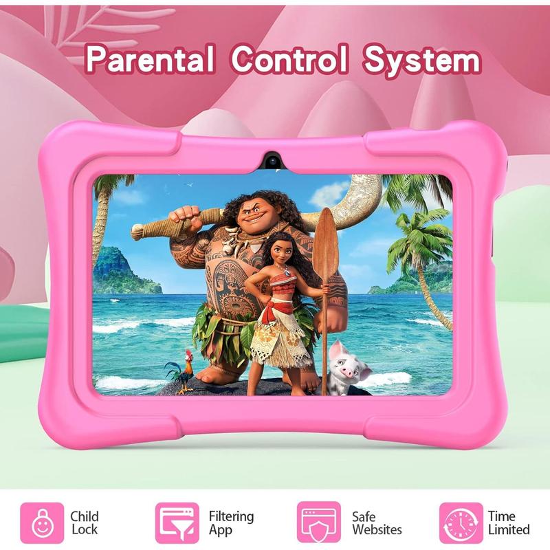 7 inch Tablet for  with Solid Case,  Tablets 32GB with Parental Control, Pre-Installed APPs Free , Learning Educational  Tablet WiFi, , Camera, Pink