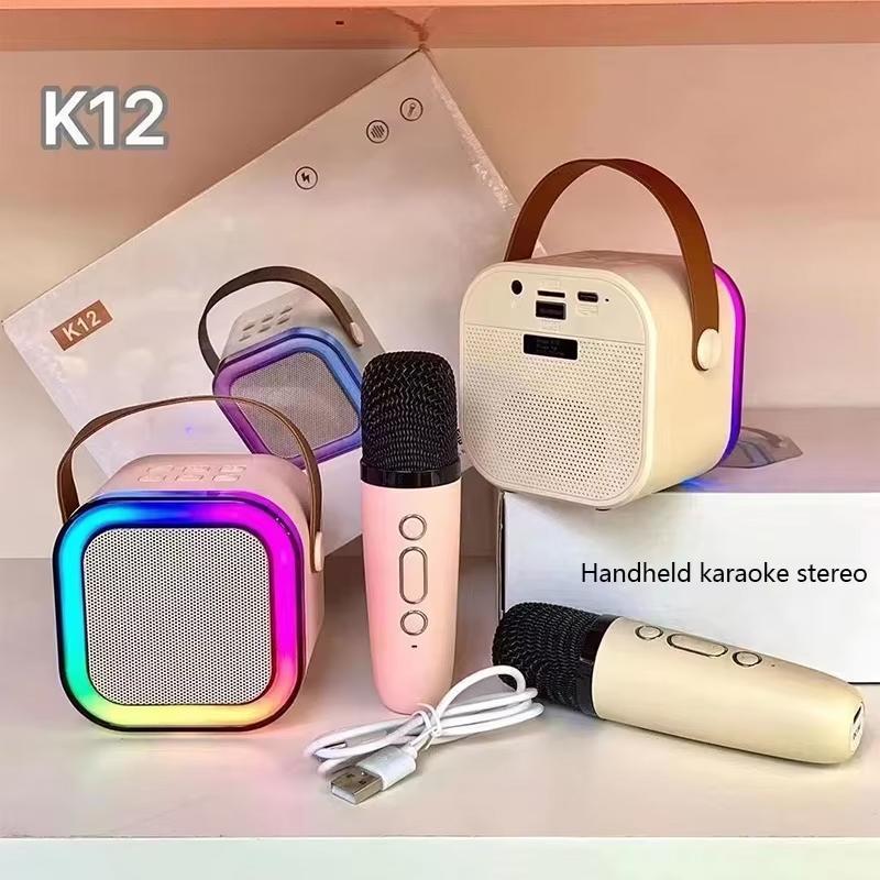 K12 Mini Karaoke Machine with Wireless Microphone, 1 Count Portable Wireless RGB Light Speaker, Home Karaoke Machine, Portable Handheld Karaoke Mics Speaker Machine