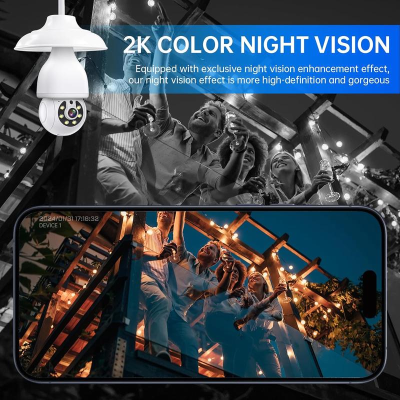 Wireless Light Bulb Security Camera with Two-Way Talk and Siren Alarm, 2K WiFi Outdoor Camera with 5G&2.4GHz Dual Band and Human Detection for Home Outdoor Security outdoor full bulb security waterproof security