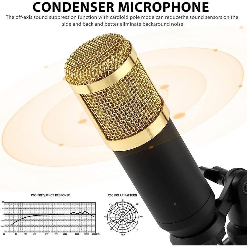 Microphone Bundle, BM-800 Condenser Mic with Live Sound Card Kit, Podcast Equipment Bundle with Voice Changer and Mixer Functions for PC Smartphone Studio Recording & Broadcasting