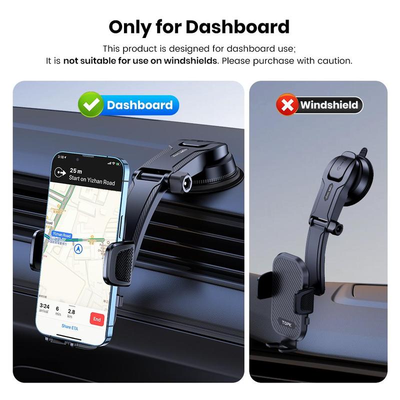 TOPK Car Phone Holder for Dashboard, Adjustable Horizontally & Vertically Cell Phone Mount for Car Dashboard, Universal Car Accessories for All Phones