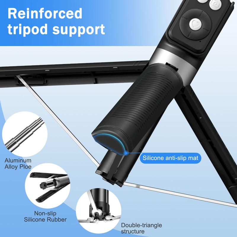 Selfie Stick Tripod with Dual Fill Lights   , New 6- in -1 Retractable Travel Tripod Accessories Portable Adjustable Android Cellphone Mobile Storage,Live and Douyin Video，Compatible all iphone &Android Smartphone