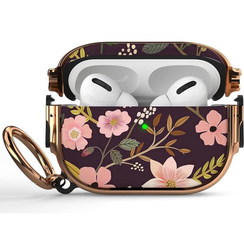 Flower Pattern Earphone Case with Anti-lost Carabiner, Shockproof Earphones Protective Cover for Airpods Pro, Earphone Protector Cover for Men & Women