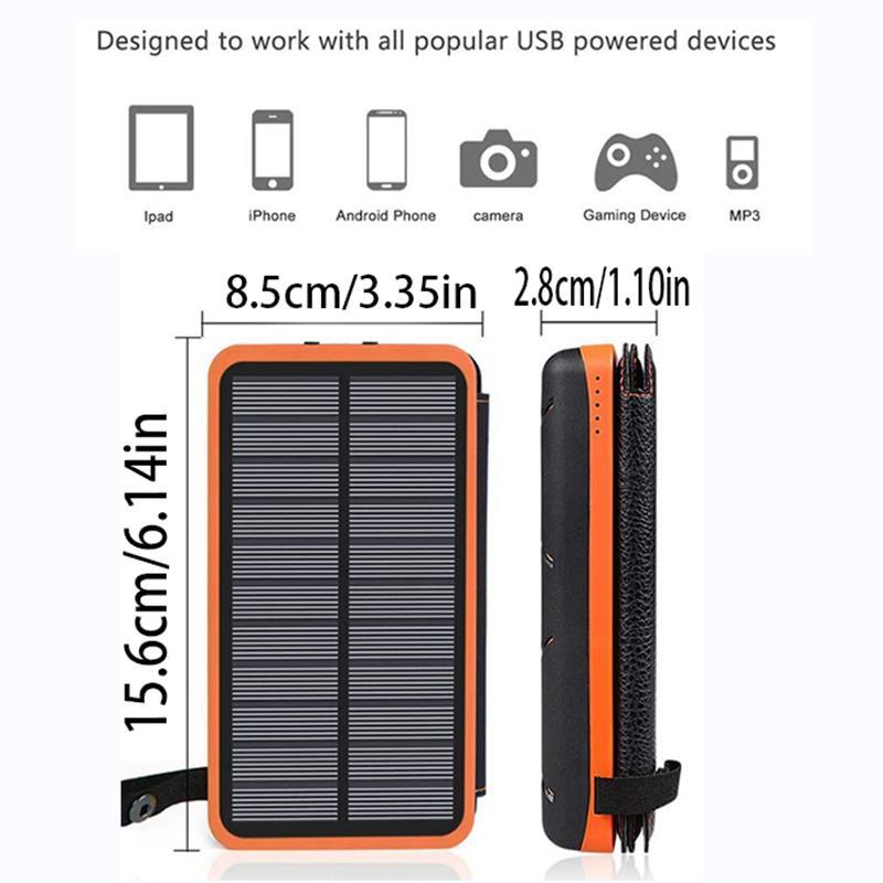 Solar Charger 10000mAh (1 Count), Portable Outdoor USB C Power Bank with 4 Solar Panels, 3A Fast Charge External Battery Pack with 2 USB Outputs Compatible with Smartphones, Tablets, etc.