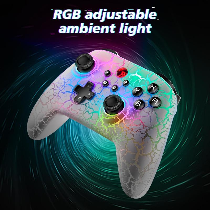 Unique Crack Design Wireless Game Controller, RGB Adjustable Ambient Light Wireless Remote Gamepad, Motion Control Gamepad for Switch Switch Lite Switch OLED