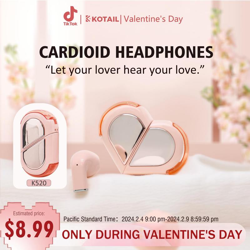 K520 New Valentine's Day Gift Headphones Wireless EarbudsHiFi Stereo Playtime Wireless Earphones with ENC Noise Cancelling Mic Audio Headset