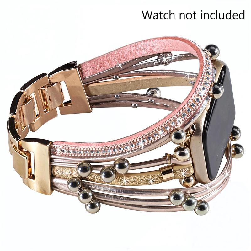 Boho Style Beaded Bracelet Watch Band (Band Only), Fashionable Multilayer PU Leather Watch Band for Women, Smart Watch Accessories for iWatch Bands SE Series 9 8 7 6 5 4 3 2 1