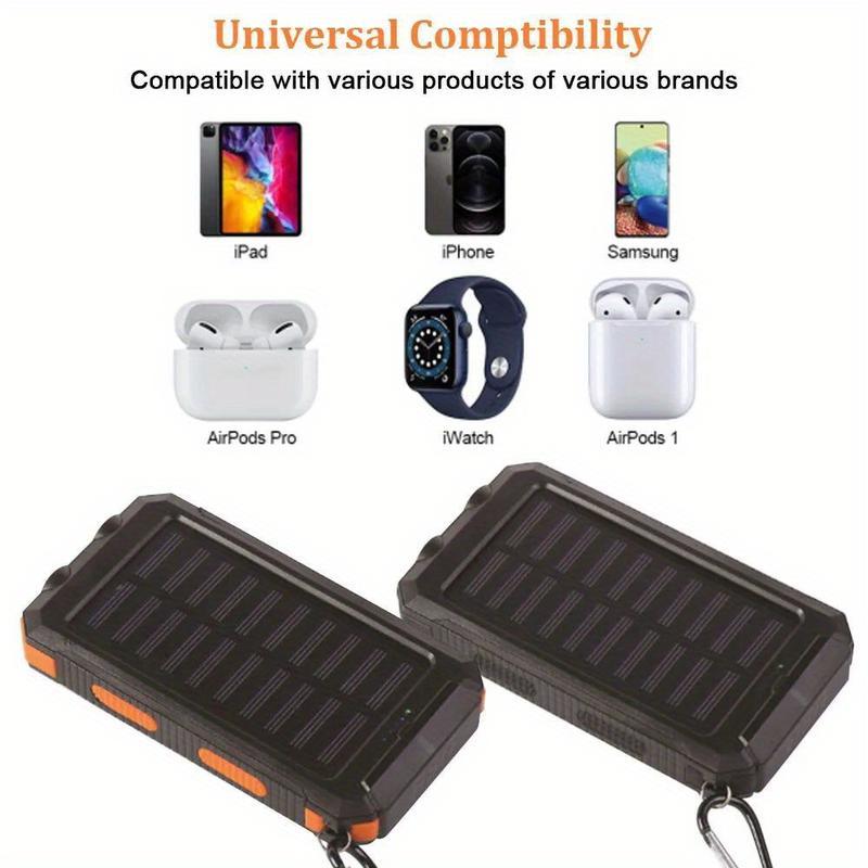 Portable Power Bank - Solar Charger, Flashlight,Compass,USB Output, iPhone & Android Compatible -Emergency Backup Battery Pack for Outdoor