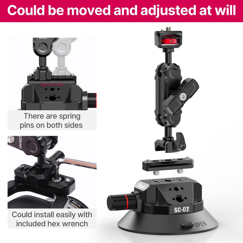 Camera Suction Cup Mount for Gopro - ULANZI SC-02 4.5in Pump-actived Vacuum Suction Mount w Quick Release NATO Magic Arm Car Boat Windshield Window Mount Compatible with Go pro Nikon Canon Sony DSLR