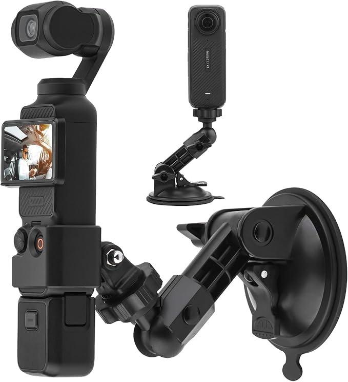 Pocket 3 Suction Cup Mount Windshield Mount Kit with Expansion Adapter for Insta360 X3 X4 X2 Go 3S for GoPro Max Mini Hero 13 12 11 10 9 8 7 6 Pocket 3 2 Action 5 Pro 4