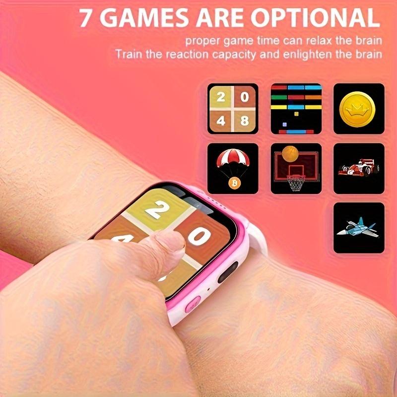 Children's Smart Watch, Dual Camera, 80000 Pixels, 26 Educational Games, Pedometer, Music Player, Multiple Dials, Voice Recorder, Non-Waterproof, Double Display Screen, Square Pc Shell, Electronic Drive, silicone Strap-Suitable for 3-14 Years Old Sports S