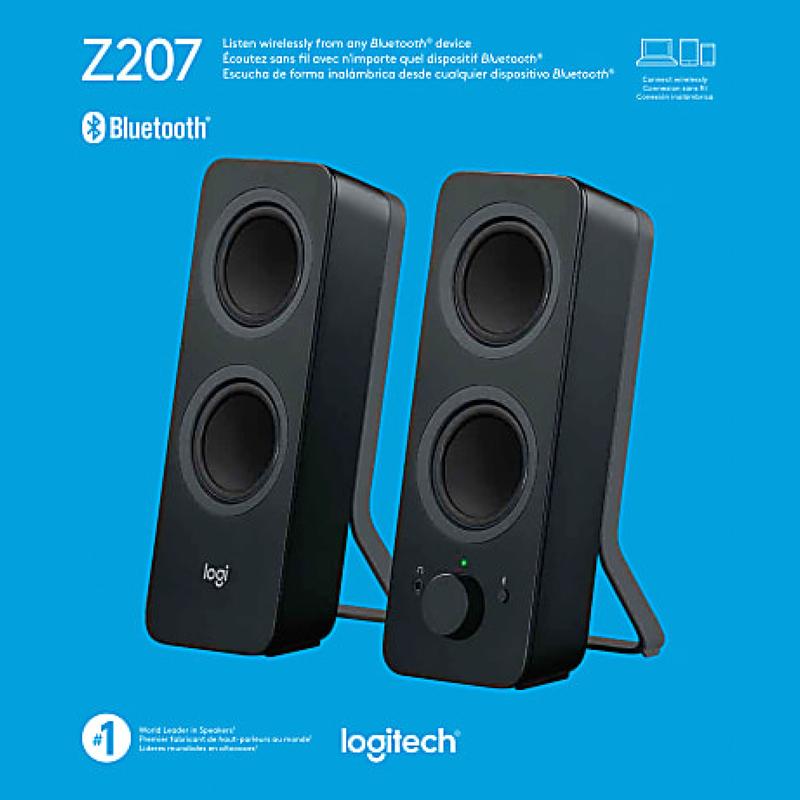 Logitech Z207 2.0 Multi-Device Stereo Speaker System in Black Audio Wireless Amplifier Bluetooth Computer Plastic Smartphone