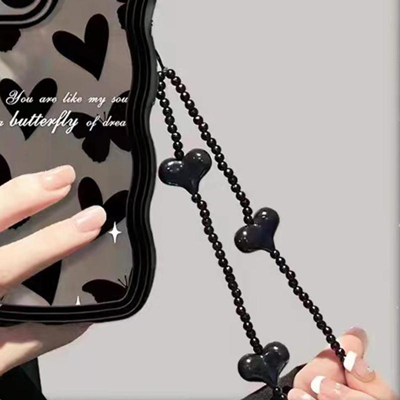 Heart Beaded Phone Chain, Cute Phone Decorative Lanyard, Fashion Phone Strap for Women & Girls, Mobile Phone Decoration Accessories