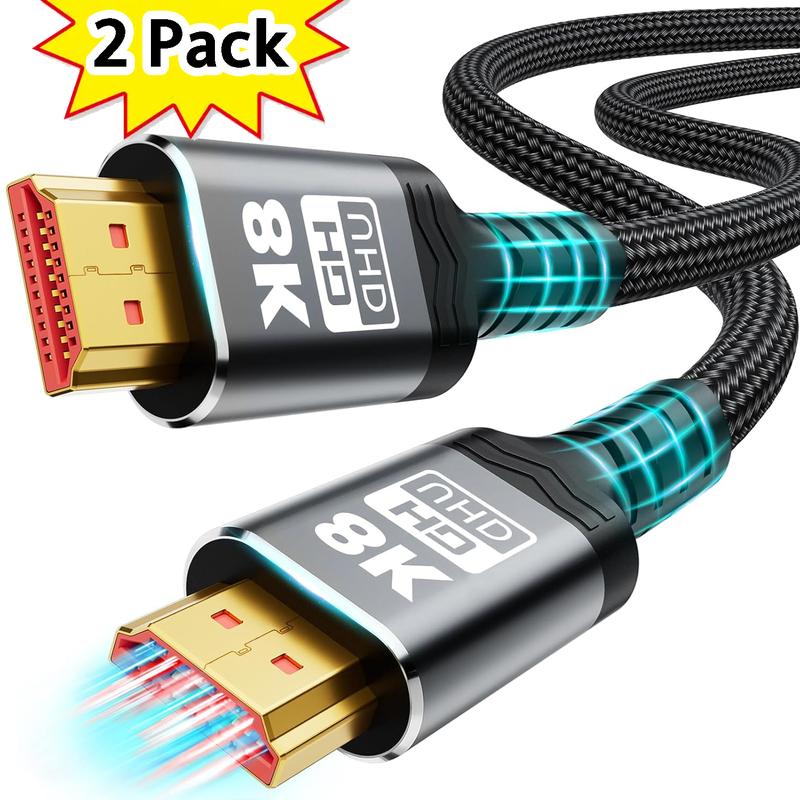 8K HDMI Cable 48Gbps 3.3FT 2Pack, Ultra High Speed HDMI Cable Braided Cord-4K@120Hz 8K@60Hz, DTS:X, HDCP 2.2 & 2.3, HDR 10 Compatible with Roku TV PS5 HDTV Blu-ray