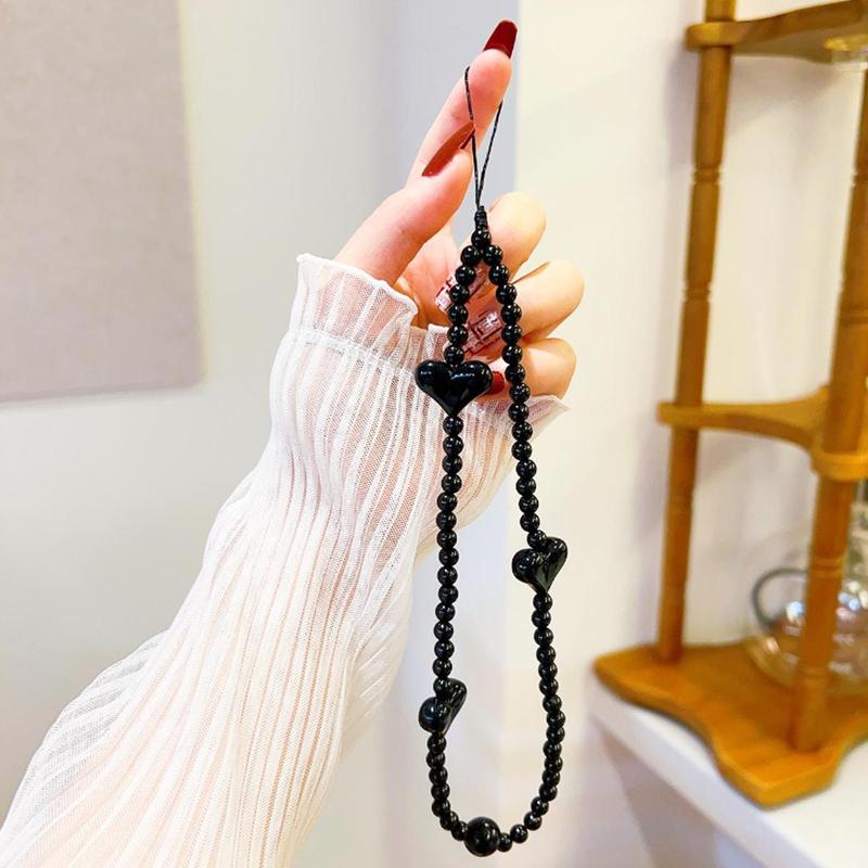 Heart Beaded Phone Chain, Cute Phone Decorative Lanyard, Fashion Phone Strap for Women & Girls, Mobile Phone Decoration Accessories