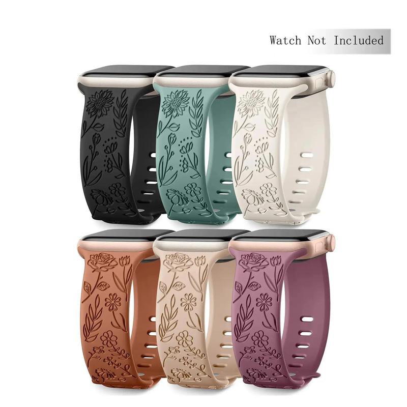 Floral Pattern Watch Band for iWatch (Band Only), 6 Counts Soft Silicone Cute Flower Pattern Sport Band, Replacement Watch Bands for Apple Watch Series Ultra Ultra 2 SE 9 8 7 6 5 4 3 2 1