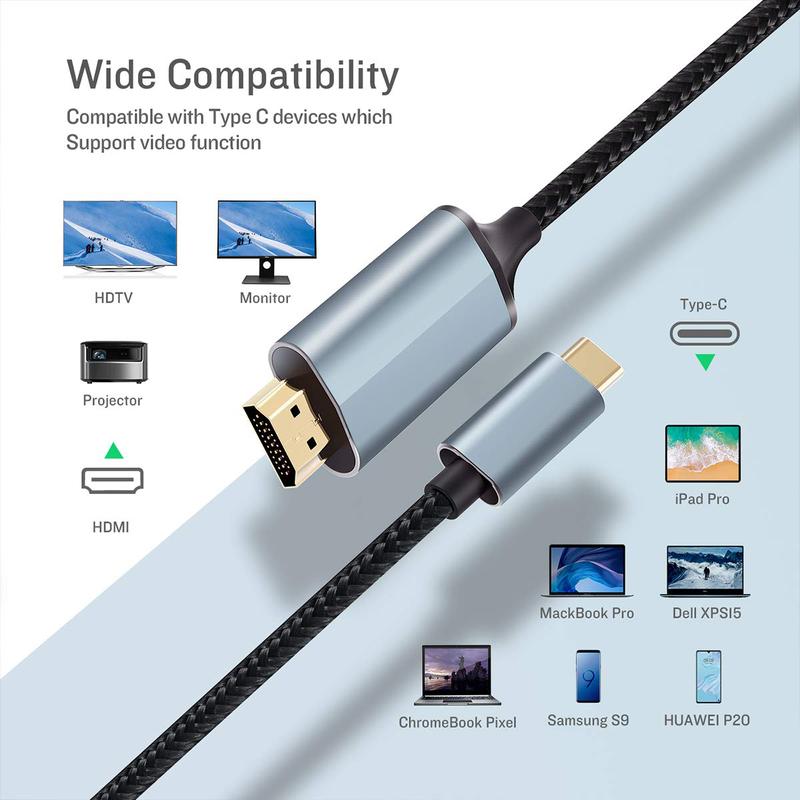 4K USB C to HDMI, 4K, High-Speed, USB Type C to HDMI for Home Office, [Thunderbolt 3 4 Compatible] for iPhone 15 Series,iPad Pro, iMac, MacBook Pro Air 2020, iPad Air 4, iPad Pro 2021, iMac, S21, XPS 17, and More- 6 9ft Accessories