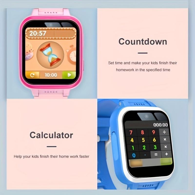 Children's Smart Watch, Dual Camera, 80000 Pixels, 26 Educational Games, Pedometer, Music Player, Multiple Dials, Voice Recorder, Non-Waterproof, Double Display Screen, Square Pc Shell, Electronic Drive, silicone Strap-Suitable for 3-14 Years Old Sports S