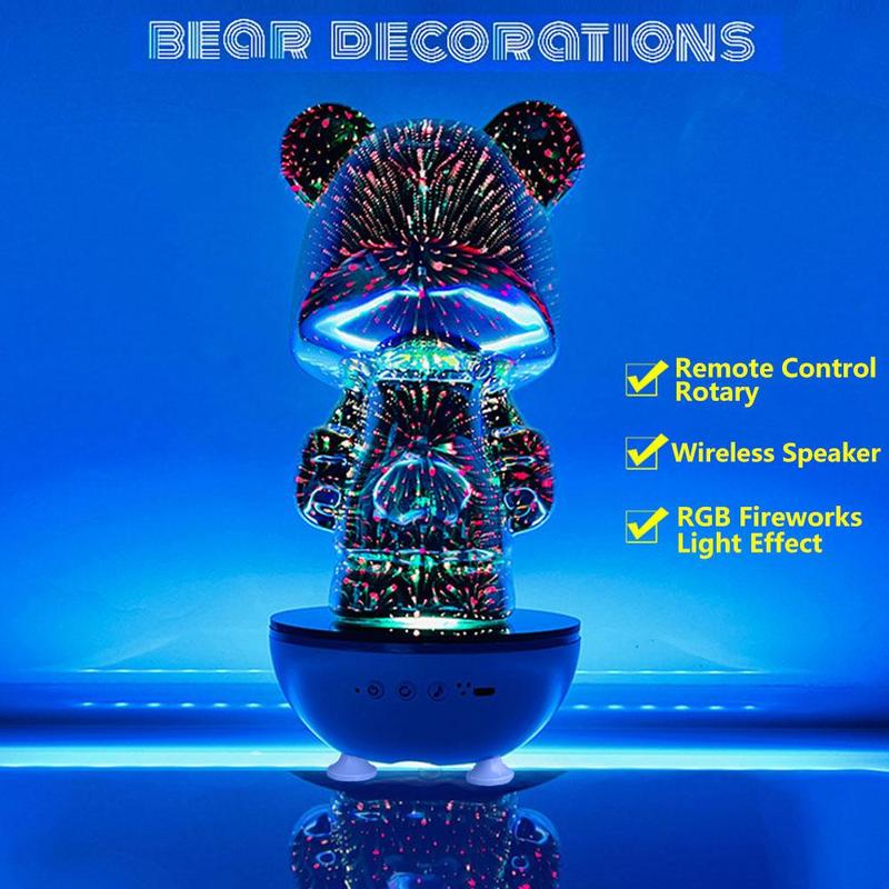 Bear Design Wireless Speaker, USB Rechargeable Portable Speaker with RGB Light Effect, Mini Speaker with 360° Rotation, Suitable for Bedroom Night Lights