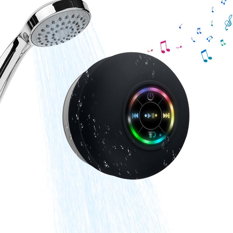 Portable Bluetooth Shower Speaker, IPX7 Waterproof Outdoor Wireless Speaker, Built-in Mic, Carabiner, Beach, Camping, Hiking, Pool, Gift, Black