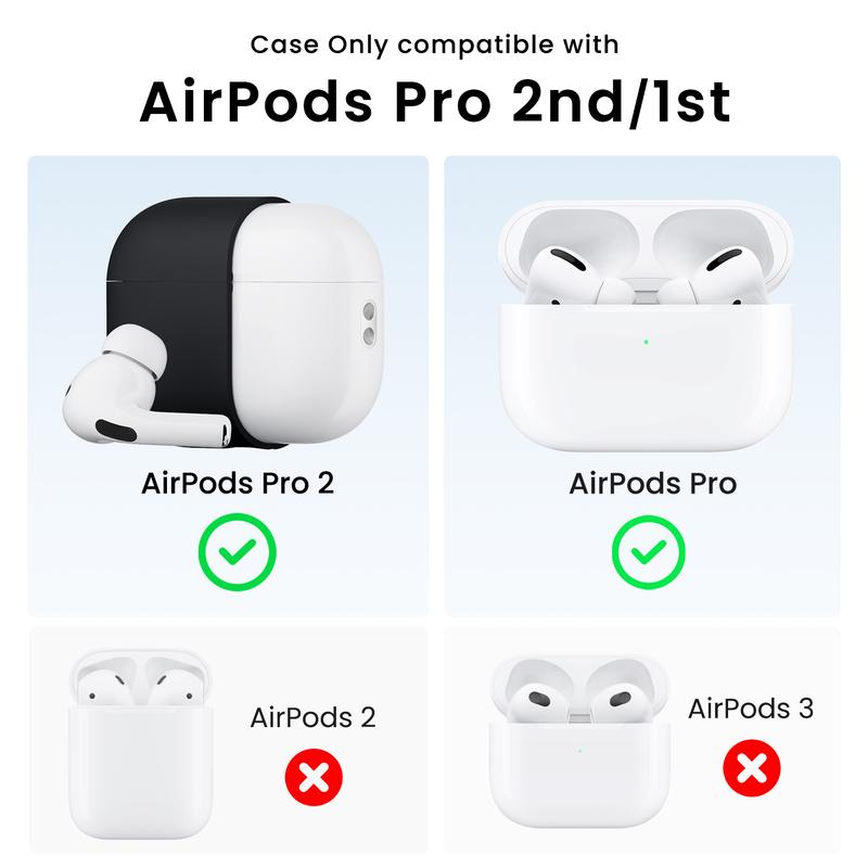 ORNARTO for Airpods Pro 2nd 1st Generation Case with Cleaner Pen, Eartips Cover, Full Protective Soft Silicone for AirPods Pro Case 2022 2019 with Keychain, Front LED Visible Skin Cover-Black Accessories Handheld