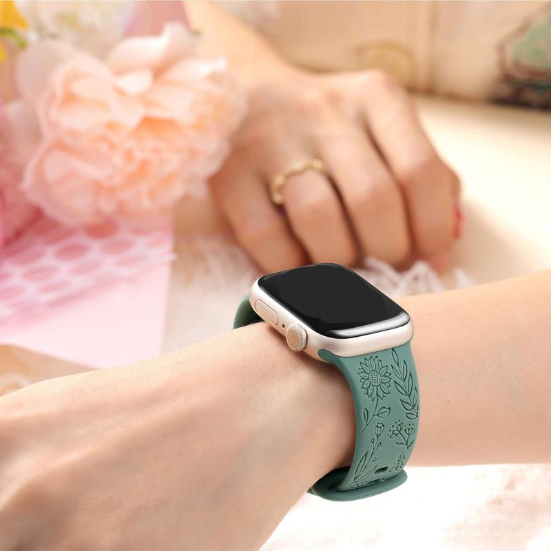 Floral Pattern Watch Band for iWatch (Band Only), 6 Counts Soft Silicone Cute Flower Pattern Sport Band, Replacement Watch Bands for Apple Watch Series Ultra Ultra 2 SE 9 8 7 6 5 4 3 2 1