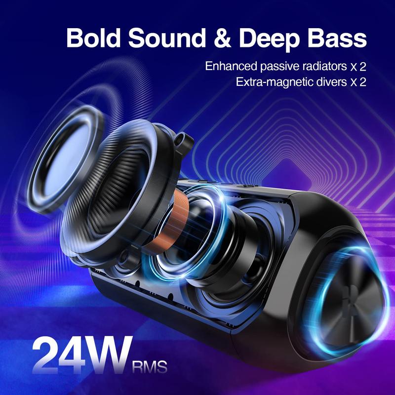 Bluetooth , Outdoor speaker,Blod Bass & Dynamic Lights Portable Wireless  with 24W Stereo Sound, TWS Mode, 24Hrs Playtime, IPX6 Waterproof, Audio Smartphone