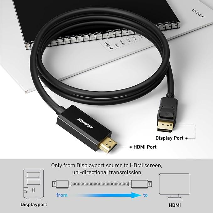 BENFEI 4K DisplayPort to HDMI Cable 1.8M, Uni-Directional DisplayPort to HDMI Cable Gold Plated Accessories Digital CONNECTOR