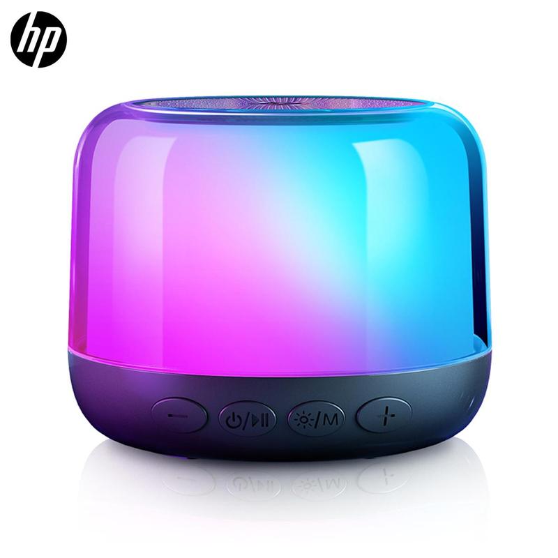 HP Portable Wireless Speaker, USB Rechargeable Wireless Speaker with 360° High Quality Sound, Cool Light Speaker for Camping, Home Decoration