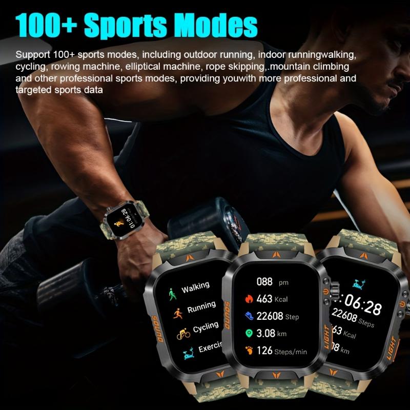 2024New Smart Watch (Answer Call) Outdoor Sports Watch LED Altimeter Barometer 100+ Sports Modes 600mAh Battery Multimedia Message Viewing Weather Pedometer Fitness Tracker for Android iPhone Gift Devices Wearable