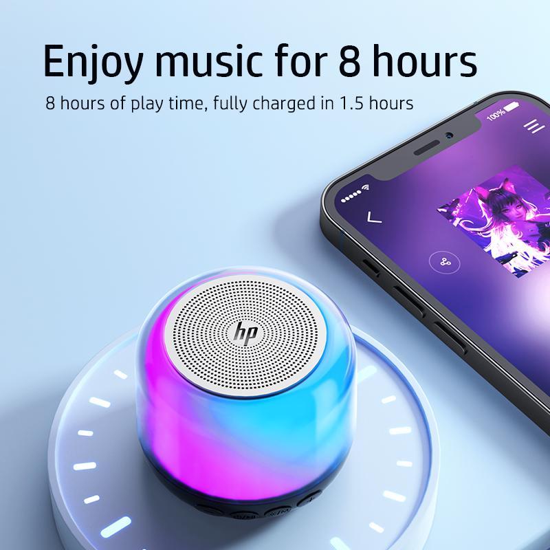 HP Portable Wireless Speaker, USB Rechargeable Wireless Speaker with 360° High Quality Sound, Cool Light Speaker for Camping, Home Decoration