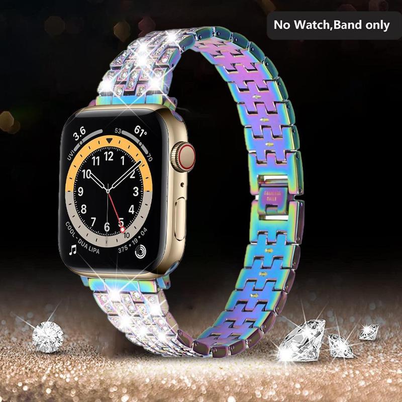 GIROUETTE Fashionable Watch Band (Band Only), Rhinestone Decor Watch Band for Women, Replacement Watch Band for Apple Watch Series 9 8 7 6 5 4 3 2 1 SE SE2