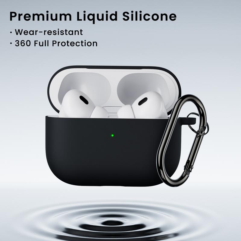 ORNARTO for Airpods Pro 2nd 1st Generation Case with Cleaner Pen, Eartips Cover, Full Protective Soft Silicone for AirPods Pro Case 2022 2019 with Keychain, Front LED Visible Skin Cover-Black Accessories Handheld