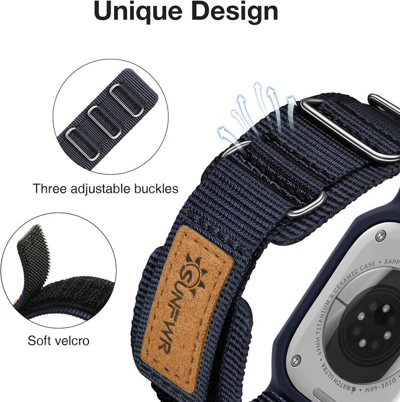 Sunfwr Watch Bands Compatible with Apple Watch 42mm 45mm 49mm with Case,Rugged Velcro Sport Apple Watch Strap with Protective Cover for iwatch Series 9 8 7 6 5 4 SE Accessories Wearable Durable Leather Protection