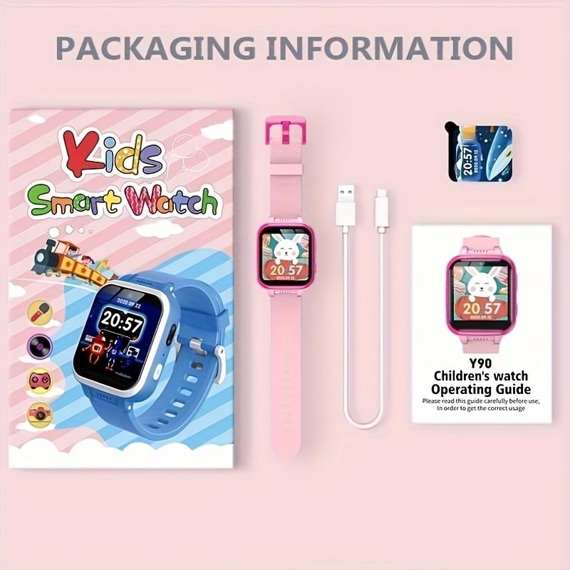 Children's Smart Watch, Dual Camera, 80000 Pixels, 26 Educational Games, Pedometer, Music Player, Multiple Dials, Voice Recorder, Non-Waterproof, Double Display Screen, Square Pc Shell, Electronic Drive, silicone Strap-Suitable for 3-14 Years Old Sports S