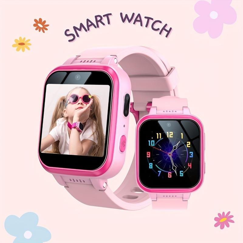 Children's Smart Watch, Dual Camera, 80000 Pixels, 26 Educational Games, Pedometer, Music Player, Multiple Dials, Voice Recorder, Non-Waterproof, Double Display Screen, Square Pc Shell, Electronic Drive, silicone Strap-Suitable for 3-14 Years Old Sports S