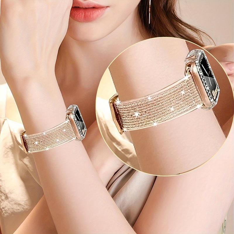 Fashionable Rhinestone Decor Watch Band & Watch Case Set, 1 Set Adjustable Silicone Watch Band with Hollow Out Watch Case, Smart Watch Accessories for Apple Watch Series