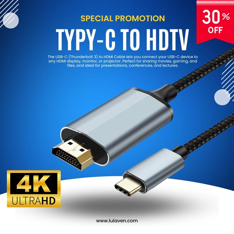 4K USB C to HDMI, 4K, High-Speed, USB Type C to HDMI for Home Office, [Thunderbolt 3 4 Compatible] for iPhone 15 Series,iPad Pro, iMac, MacBook Pro Air 2020, iPad Air 4, iPad Pro 2021, iMac, S21, XPS 17, and More- 6 9ft Accessories