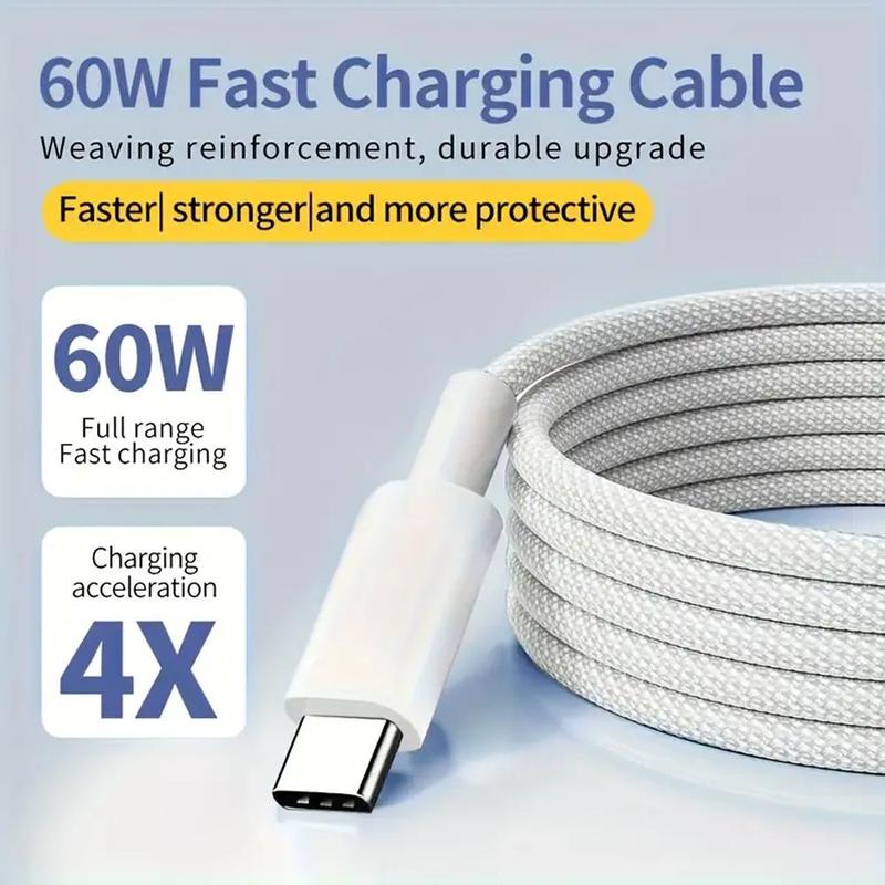 PD 60W USB C to Type C Fast Charging Cable, 3 Counts 3A Fast Charging & Data Sync Cable, Nylon Braided USB C Charger Cable for iPhone 15 Series & Android Phones